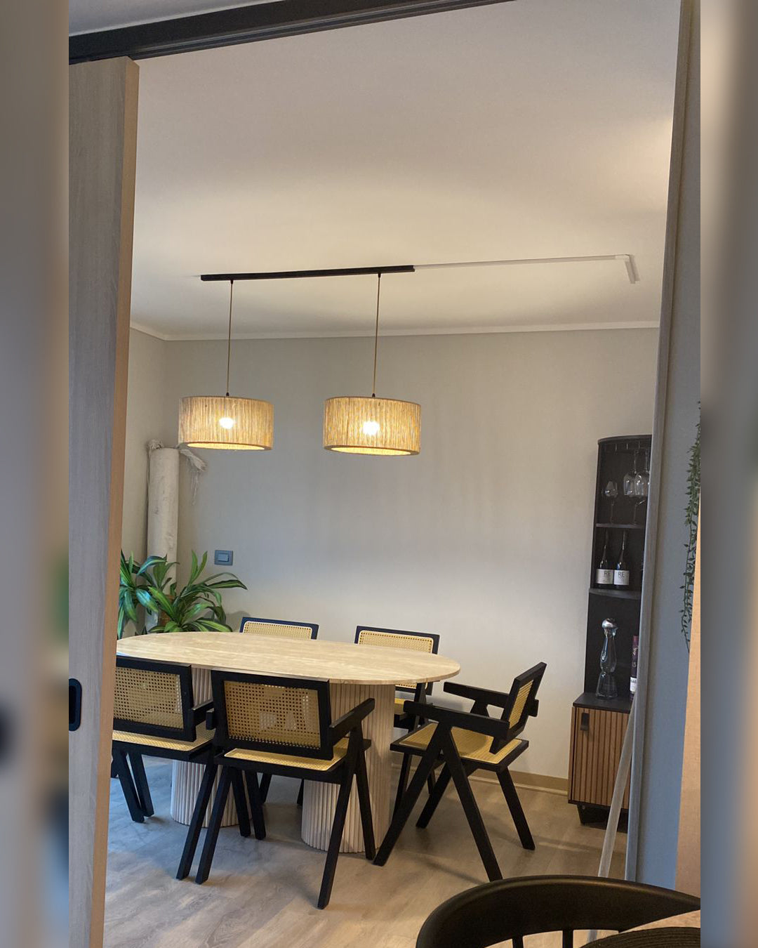 Lámpara Colgante Dúo Cilindrica en Barra