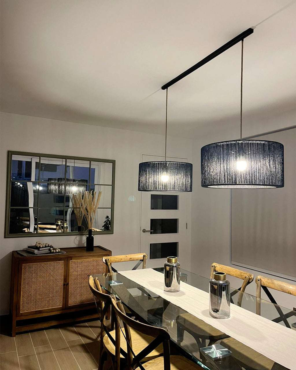 Lámpara Colgante Dúo Cilindrica en Barra